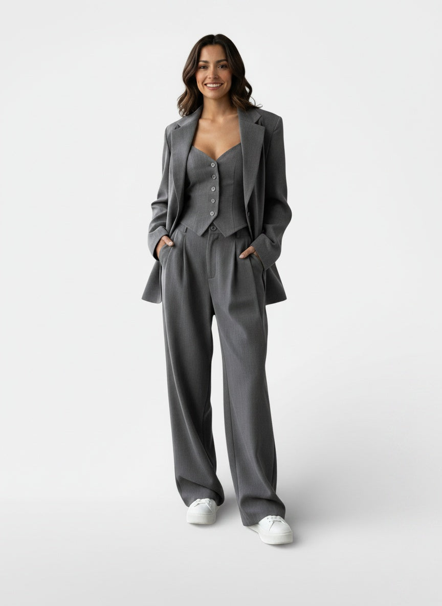 Full body view of the model wearing Conjunto Mujer 3 Piezas Primavera