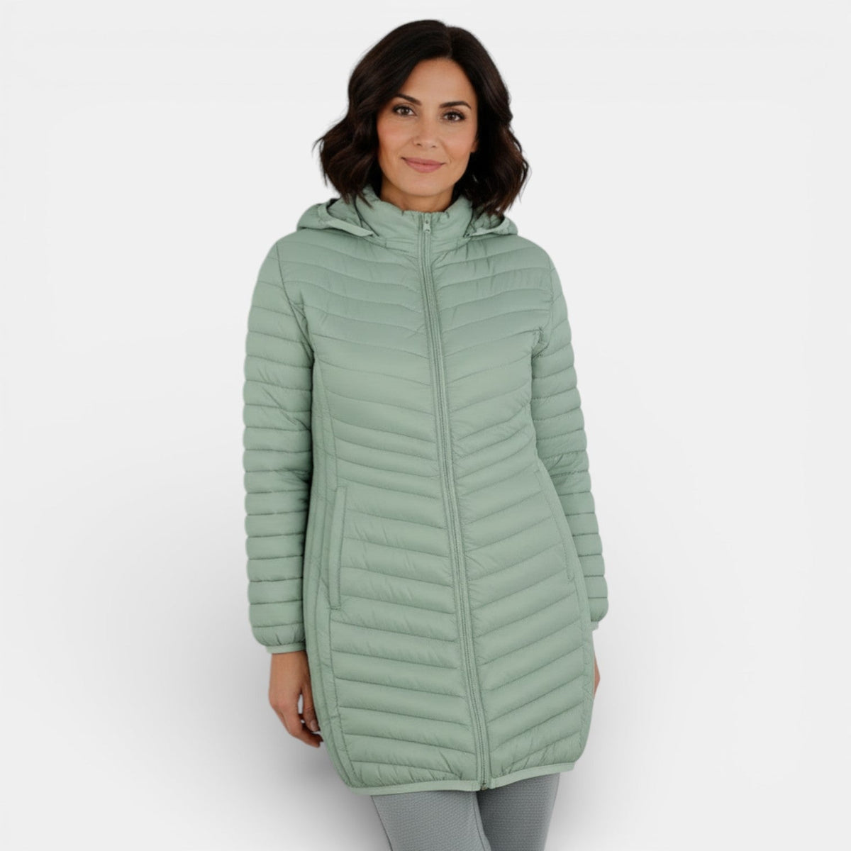 Abrigo acolchado largo con capucha para mujer 1