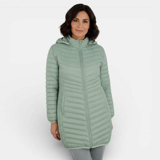Abrigo acolchado largo con capucha para mujer 1