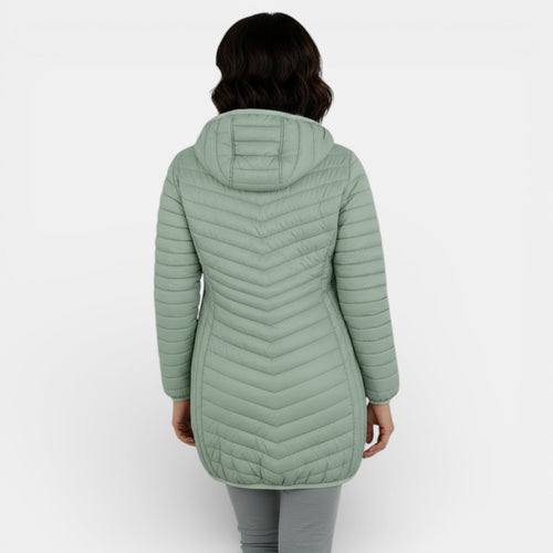 Abrigo acolchado largo con capucha para mujer 3