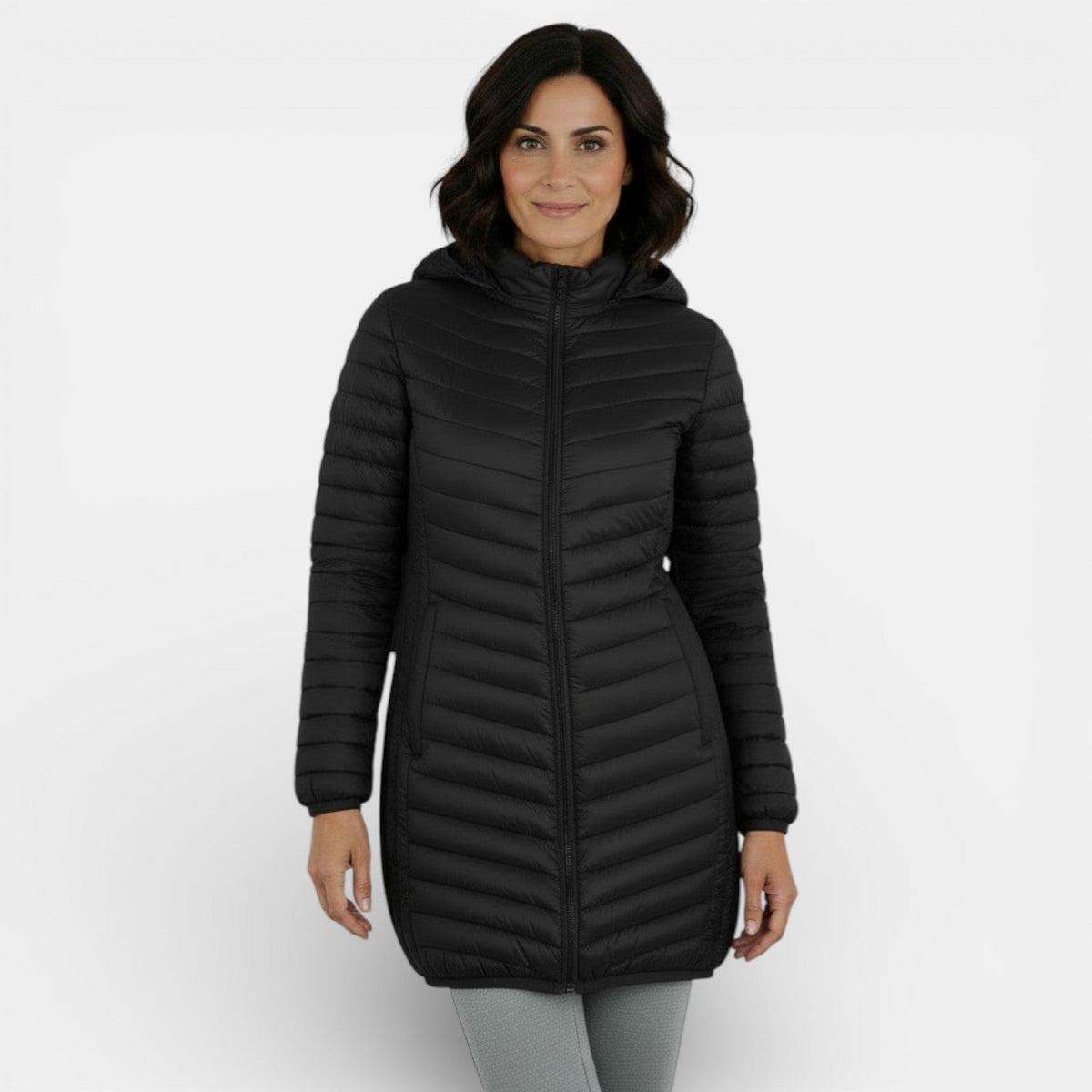 Abrigo acolchado largo con capucha para mujer 4