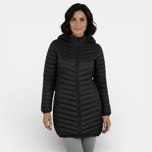 Abrigo acolchado largo con capucha para mujer 4