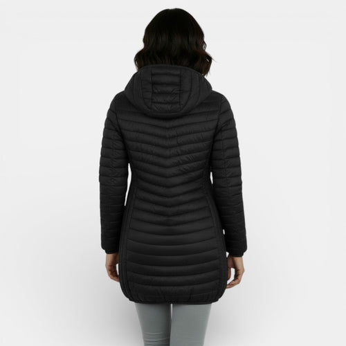 Abrigo acolchado largo con capucha para mujer 6