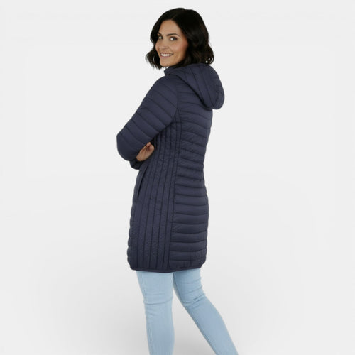 Abrigo acolchado largo con capucha para mujer 7