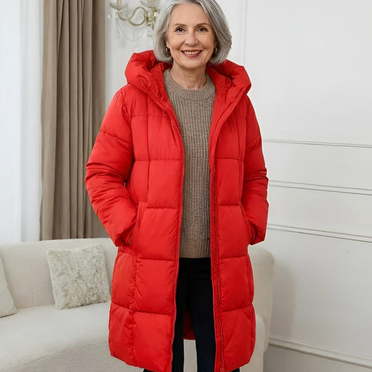 Abrigo acolchado largo con capucha y cremallera para mujer 1