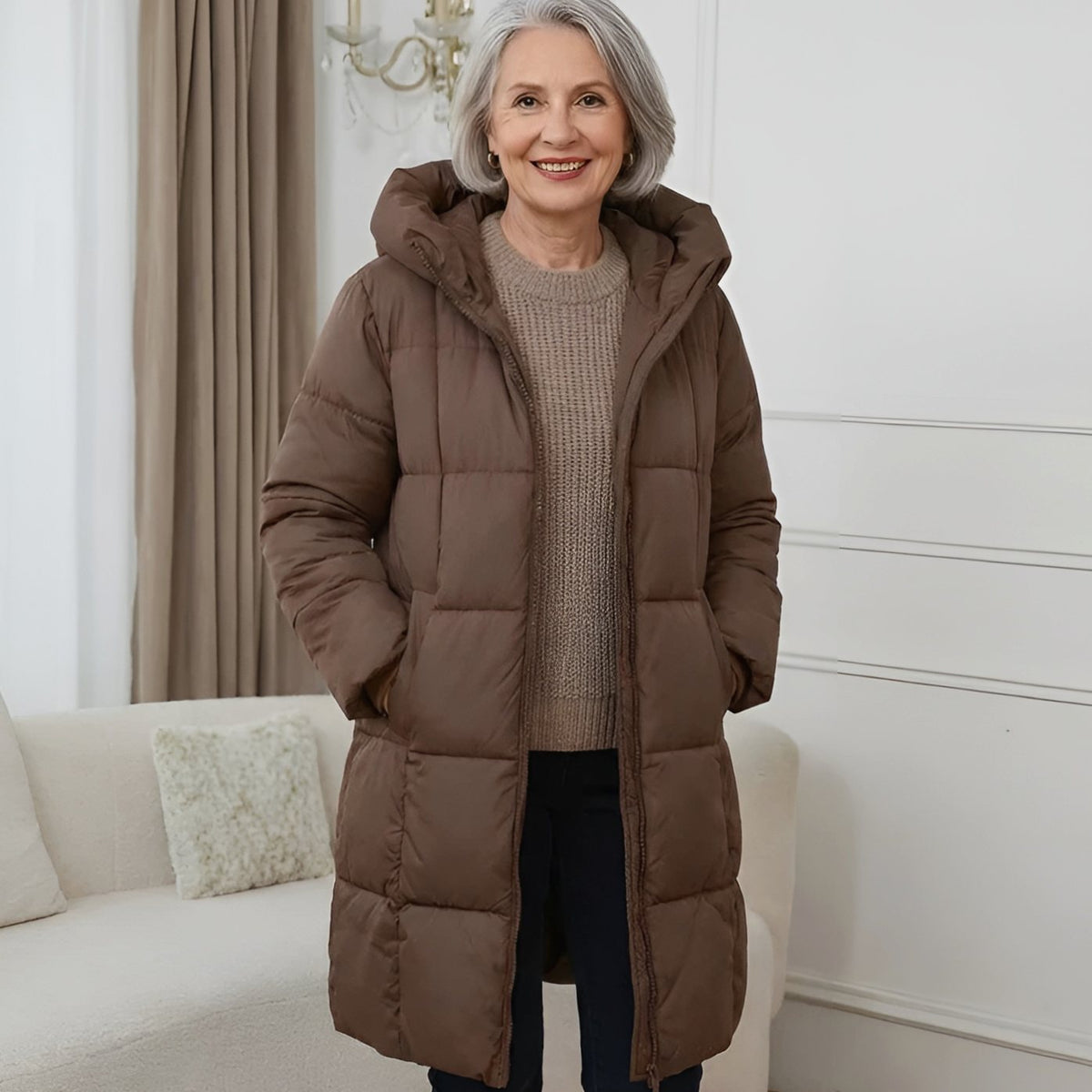 Abrigo acolchado largo con capucha y cremallera para mujer 2