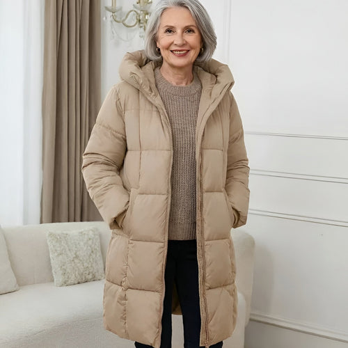 Abrigo acolchado largo con capucha y cremallera para mujer 4