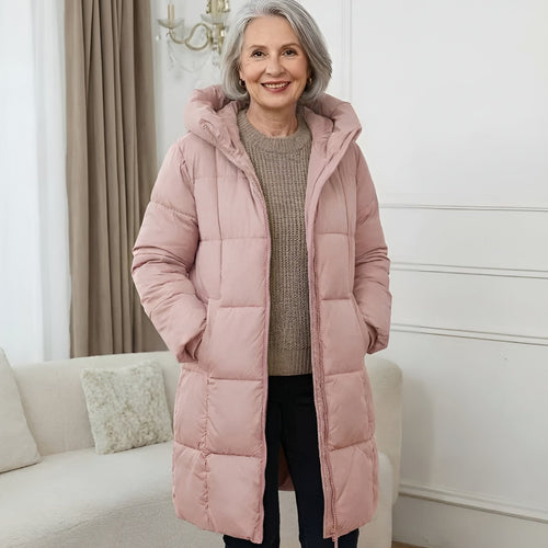 Abrigo acolchado largo con capucha y cremallera para mujer 5