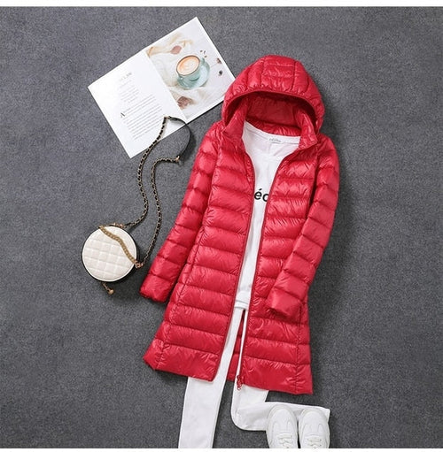 Abrigo acolchado ultraligero con capucha desmontable para mujer 6