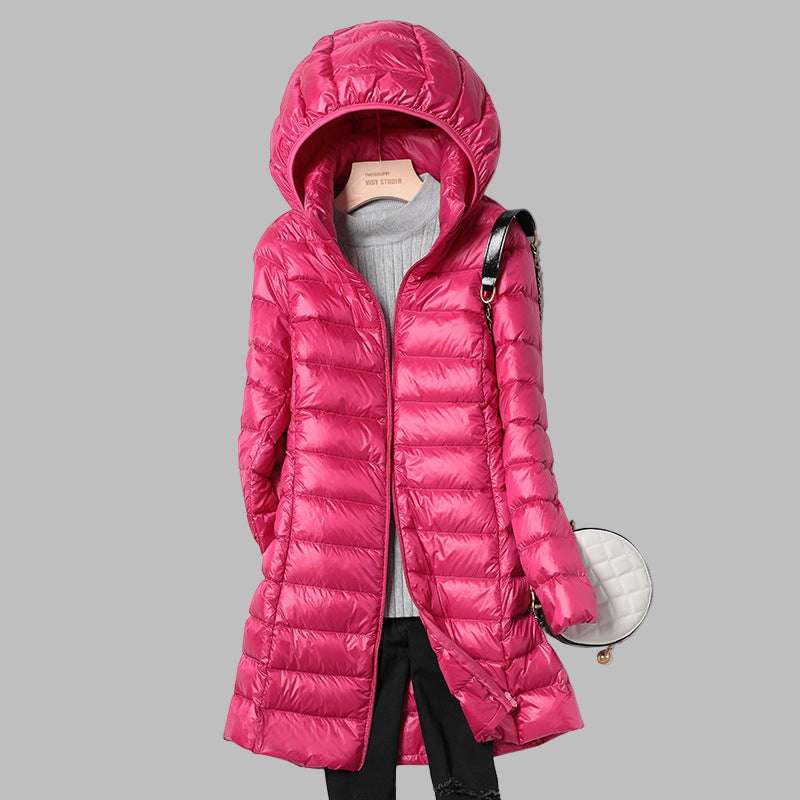 Abrigo acolchado ultraligero con capucha desmontable para mujer 7