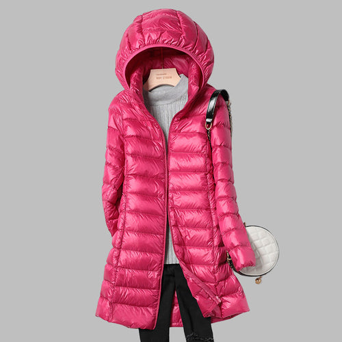 Abrigo acolchado ultraligero con capucha desmontable para mujer 7