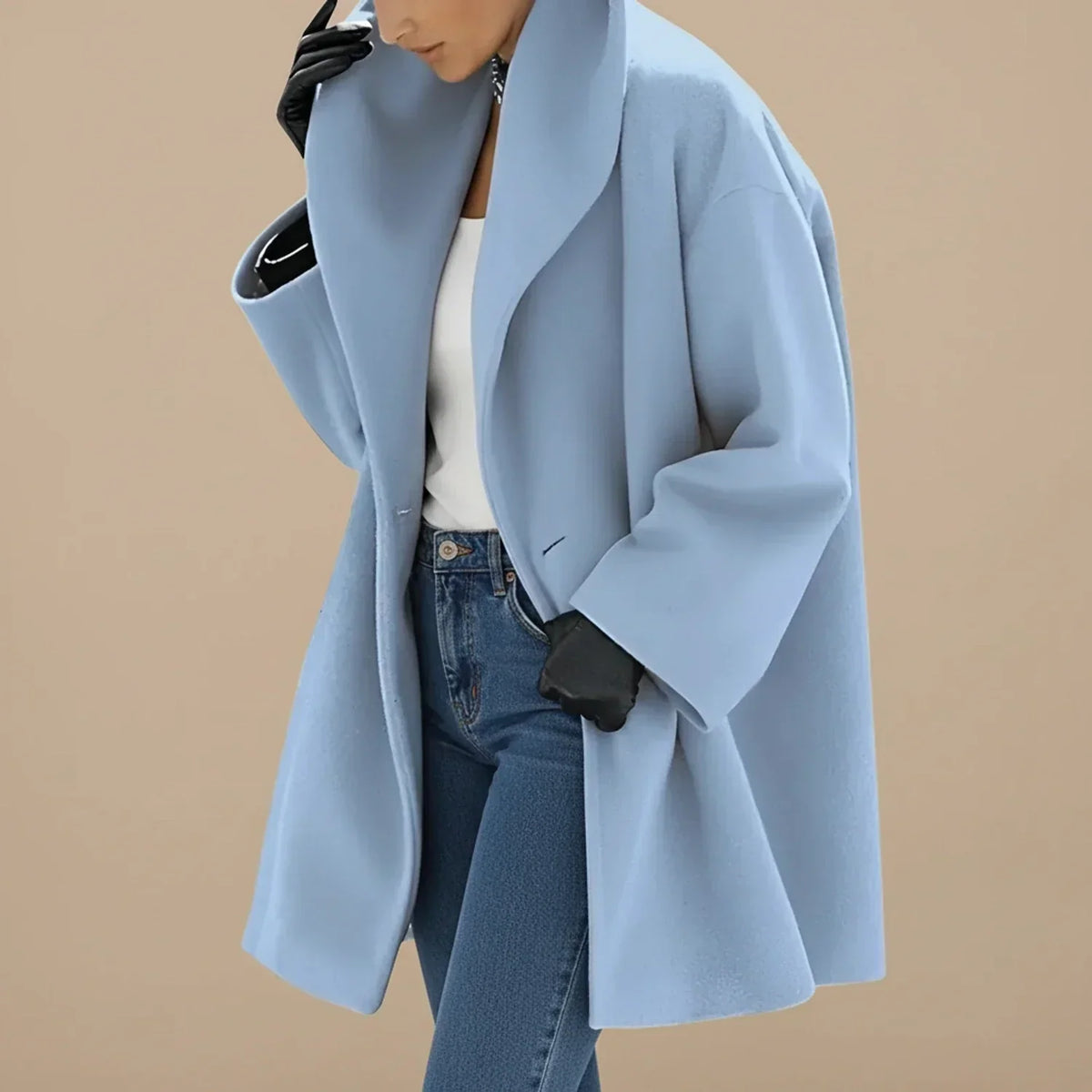 Abrigo de mujer oversize con cuello ancho y corte evasé 2