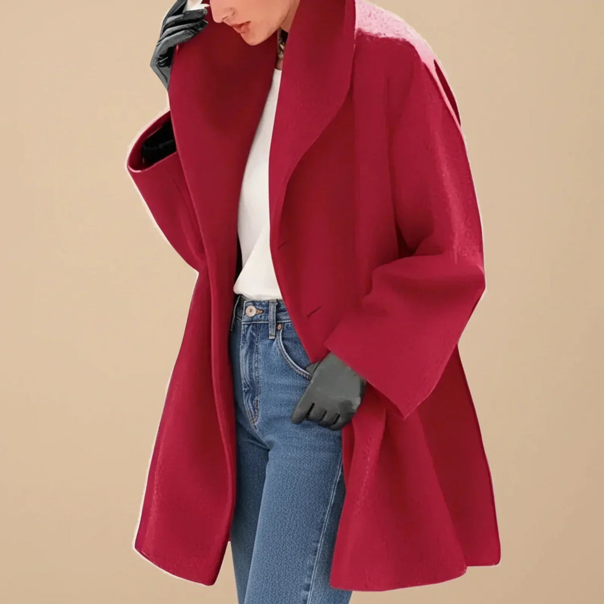Abrigo de mujer oversize con cuello ancho y corte evasé 4