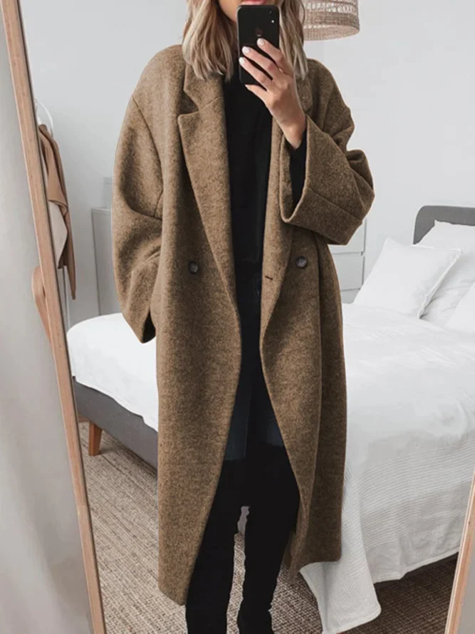 Abrigo largo oversized de doble botonadura con solapas anchas para mujer 2