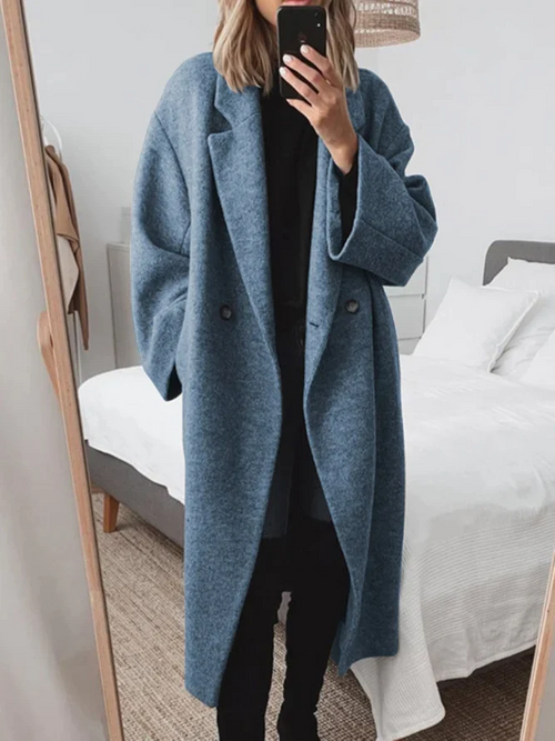 Abrigo largo oversized de doble botonadura con solapas anchas para mujer 3