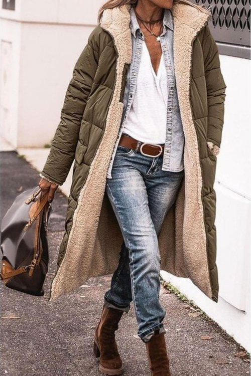 Abrigo largo reversible acolchado con capucha para mujer 5