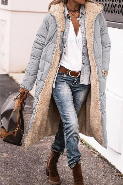 Abrigo largo reversible acolchado con capucha para mujer 6