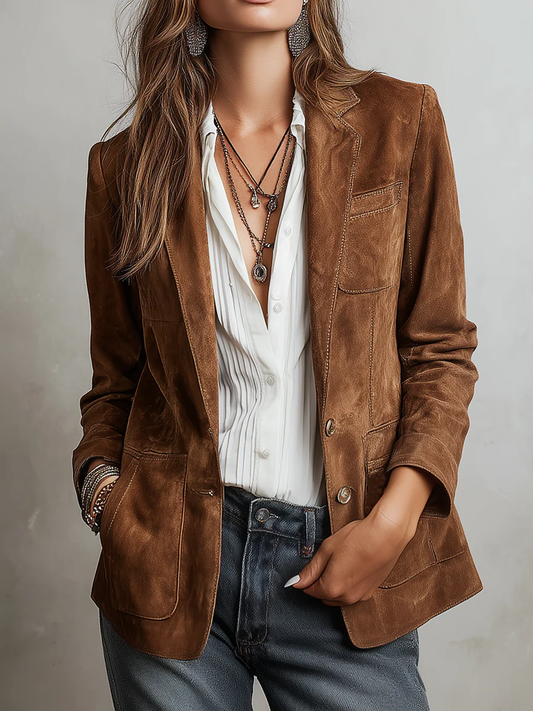 Americana de ante para mujer entallada con costuras en contraste 1