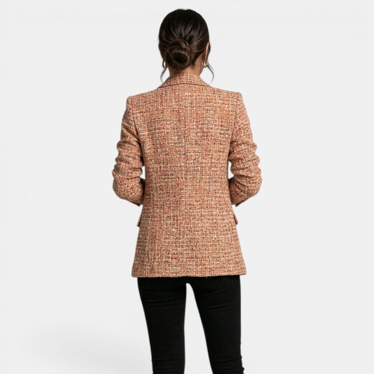 Blazer largo de cuadros para mujer con doble botonadura 6