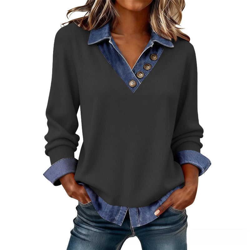 Blusa con cuello vaquero y botones efecto superpuesto 4