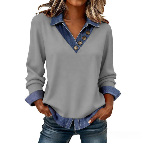 Blusa con cuello vaquero y botones efecto superpuesto 5