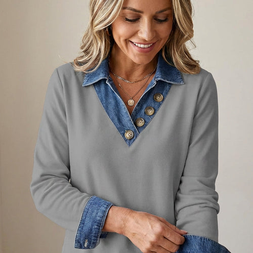 Blusa con cuello vaquero y botones efecto superpuesto 8