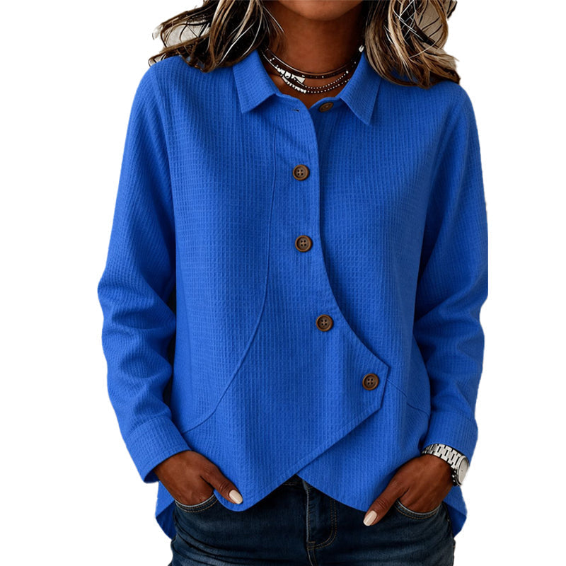 Blusa mujer texturizada con botones y bajo asimétrico 1