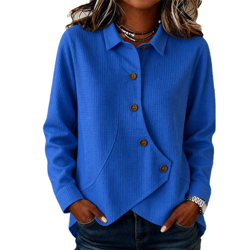 Blusa mujer texturizada con botones y bajo asimétrico 1