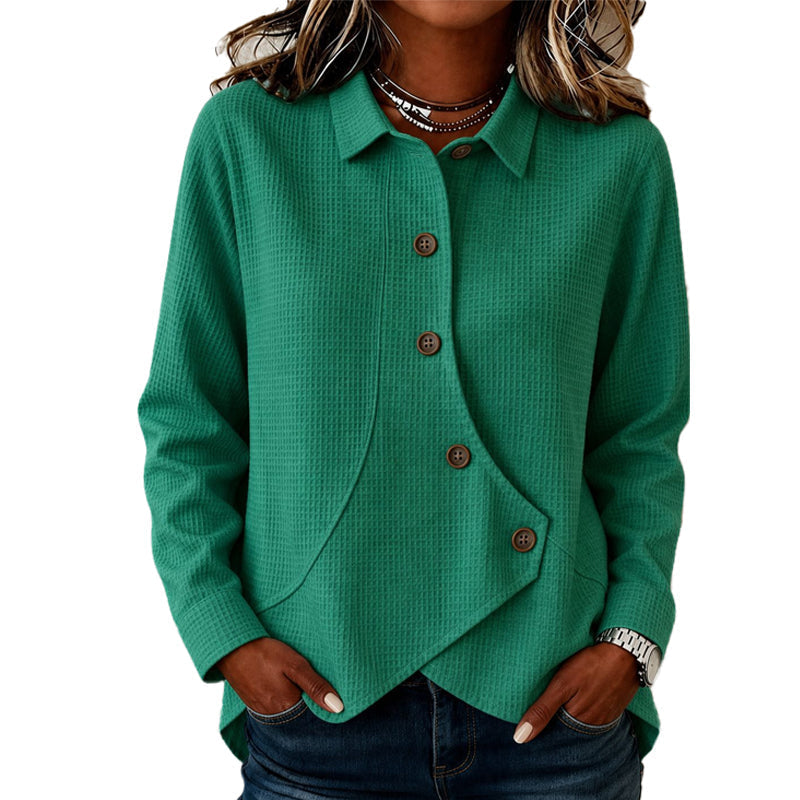 Blusa mujer texturizada con botones y bajo asimétrico 2