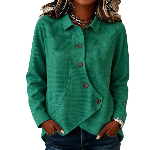 Blusa mujer texturizada con botones y bajo asimétrico 2