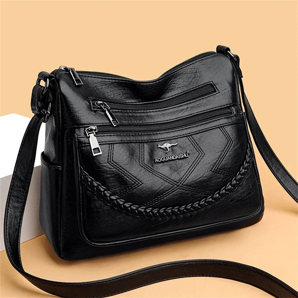 Bolso bandolera mujer de piel con compartimentos y cierre de cremallera 1