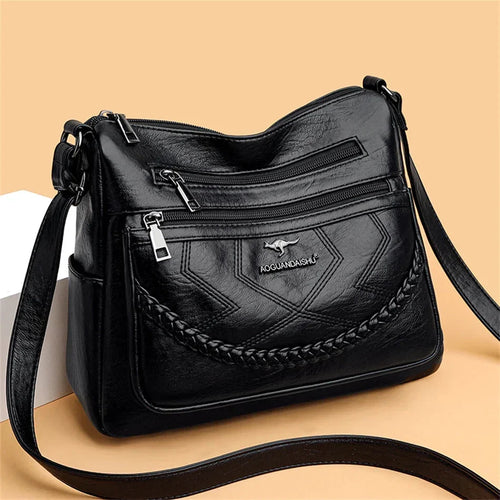 Bolso bandolera mujer de piel con compartimentos y cierre de cremallera 1