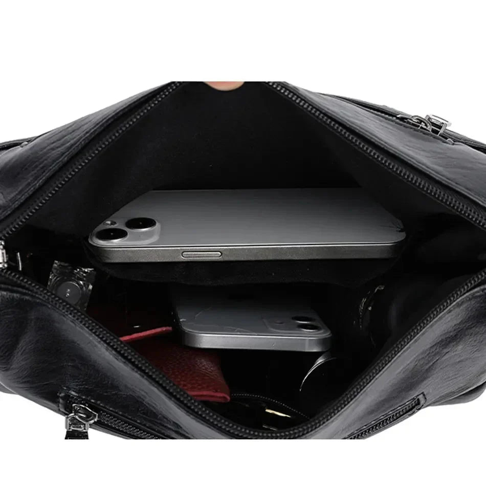 Bolso bandolera mujer de piel con compartimentos y cierre de cremallera 12