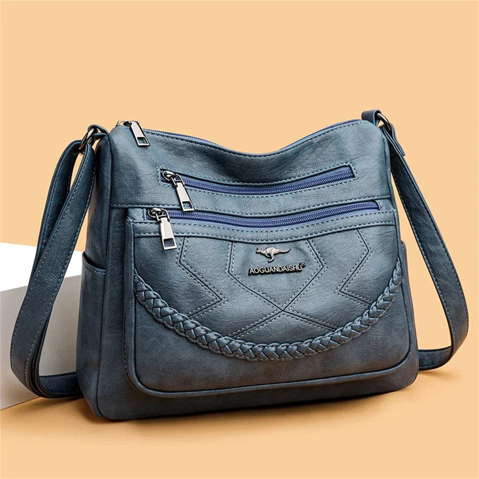 Bolso bandolera mujer de piel con compartimentos y cierre de cremallera 5