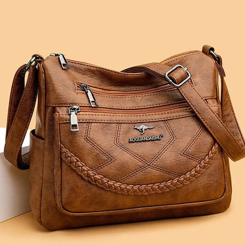 Bolso bandolera mujer de piel con compartimentos y cierre de cremallera 6