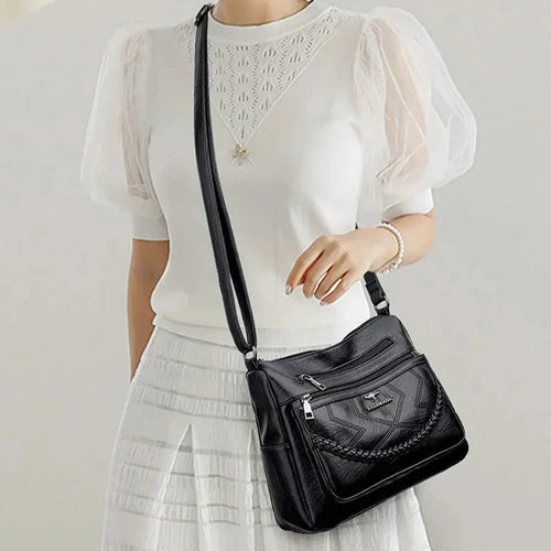 Bolso bandolera mujer de piel con compartimentos y cierre de cremallera 8