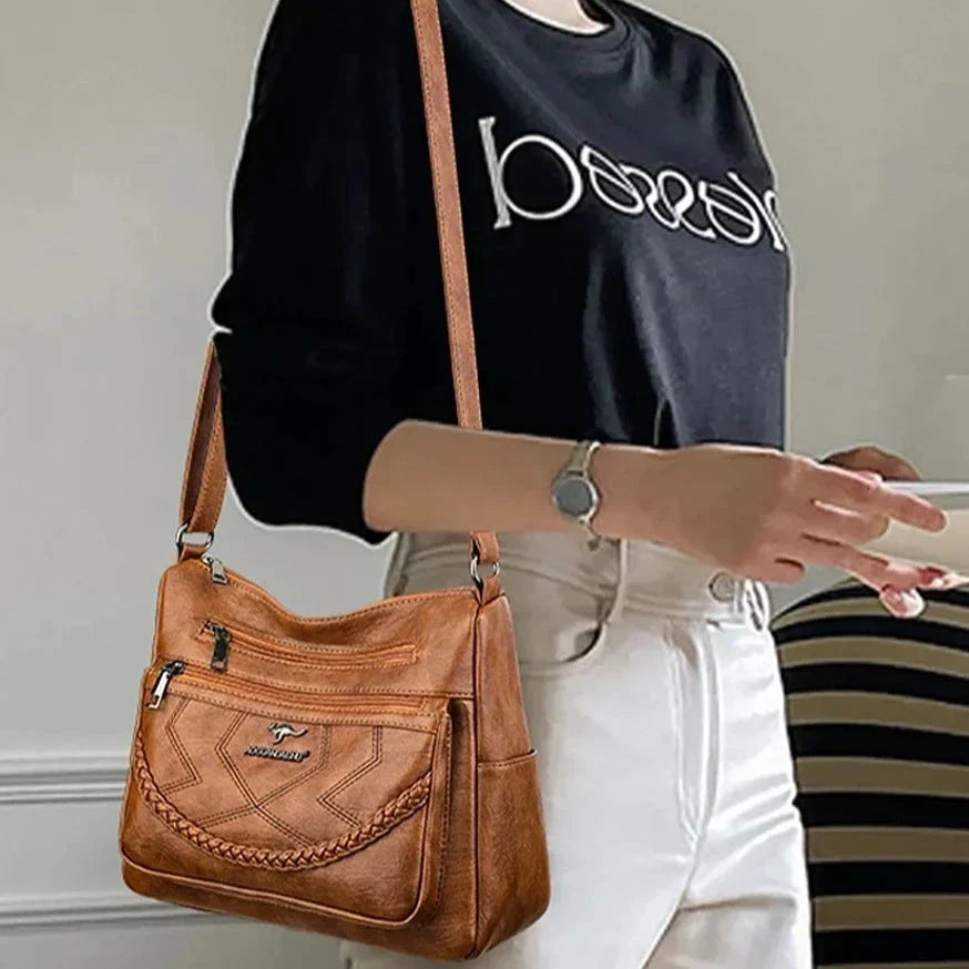 Bolso bandolera mujer de piel con compartimentos y cierre de cremallera 9