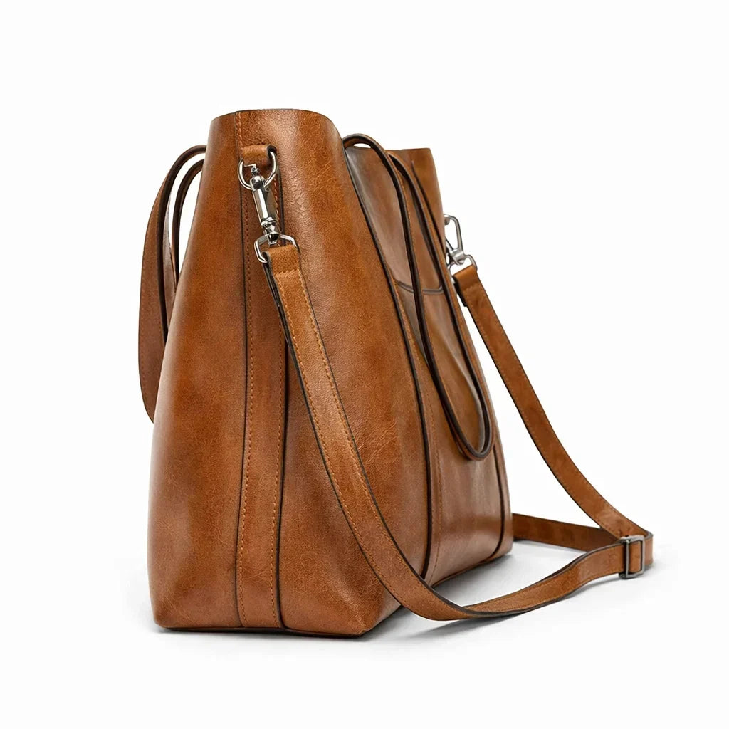 Bolso bandolera mujer de piel con doble asa y correa desmontable 10