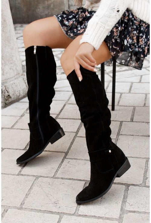 Botas altas de ante para mujer hasta la rodilla de tacón bajo 2