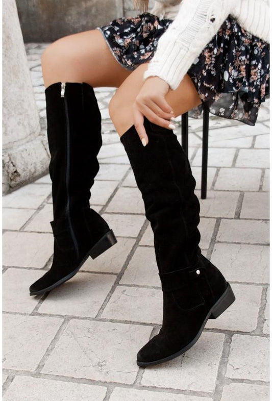 Botas altas de ante para mujer hasta la rodilla de tacón bajo 2