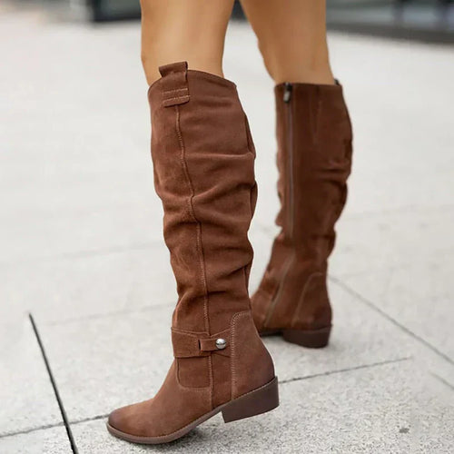 Botas altas de ante para mujer hasta la rodilla de tacón bajo 4