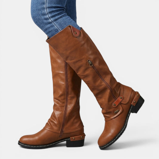 Botas altas de cuero mujer hasta la rodilla con cremallera 1