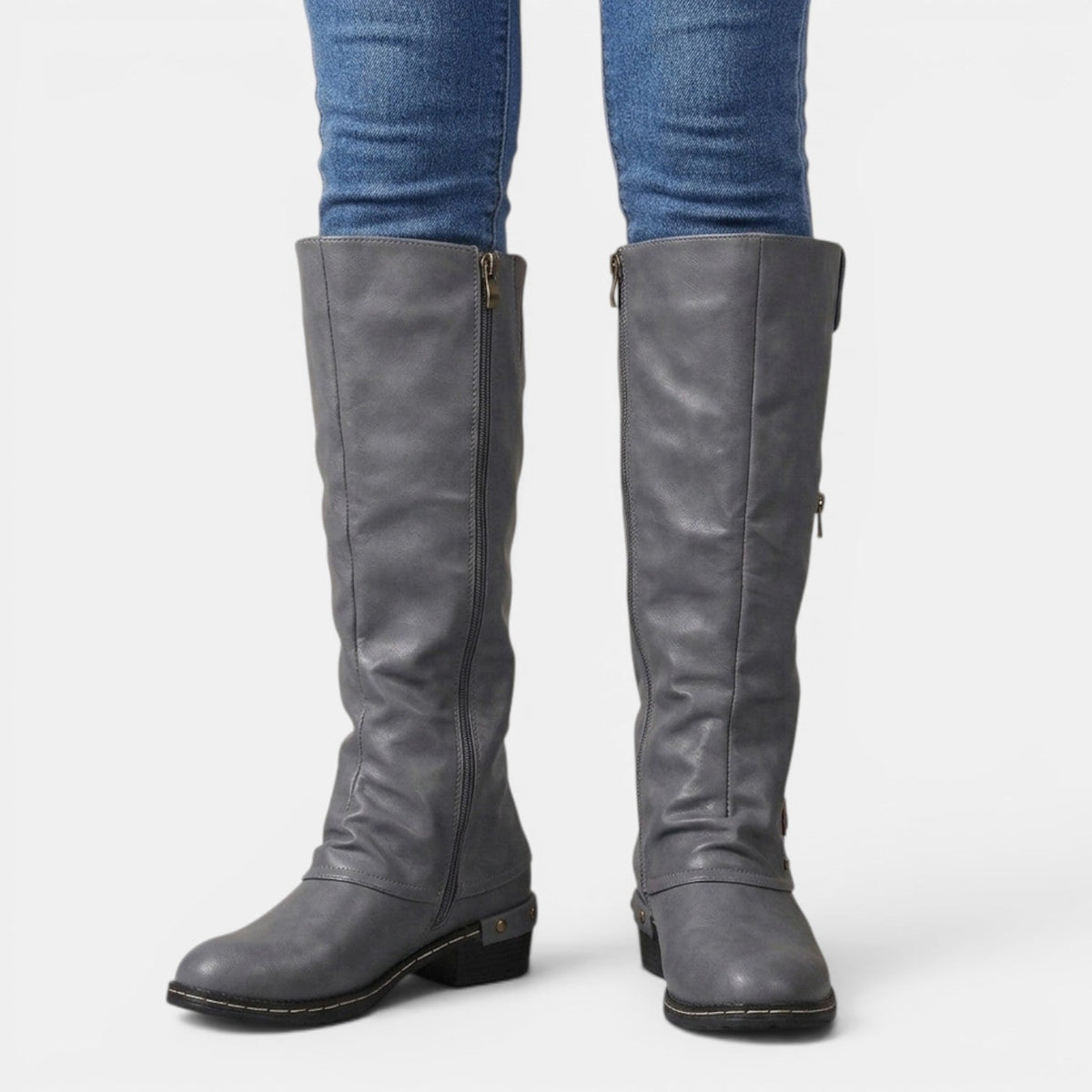 Botas altas de cuero mujer hasta la rodilla con cremallera 11