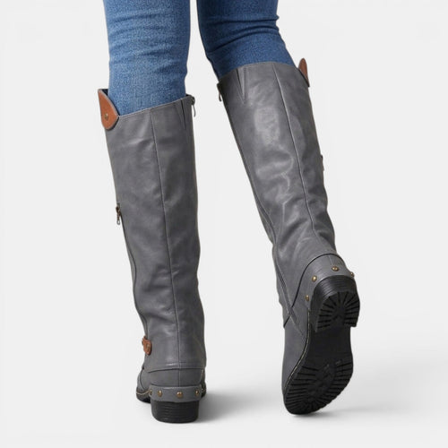 Botas altas de cuero mujer hasta la rodilla con cremallera 12