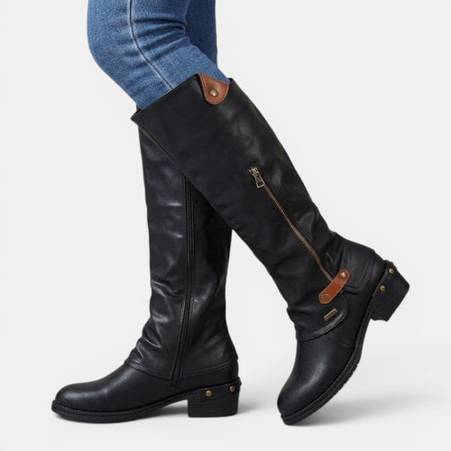 Botas altas de cuero mujer hasta la rodilla con cremallera 2
