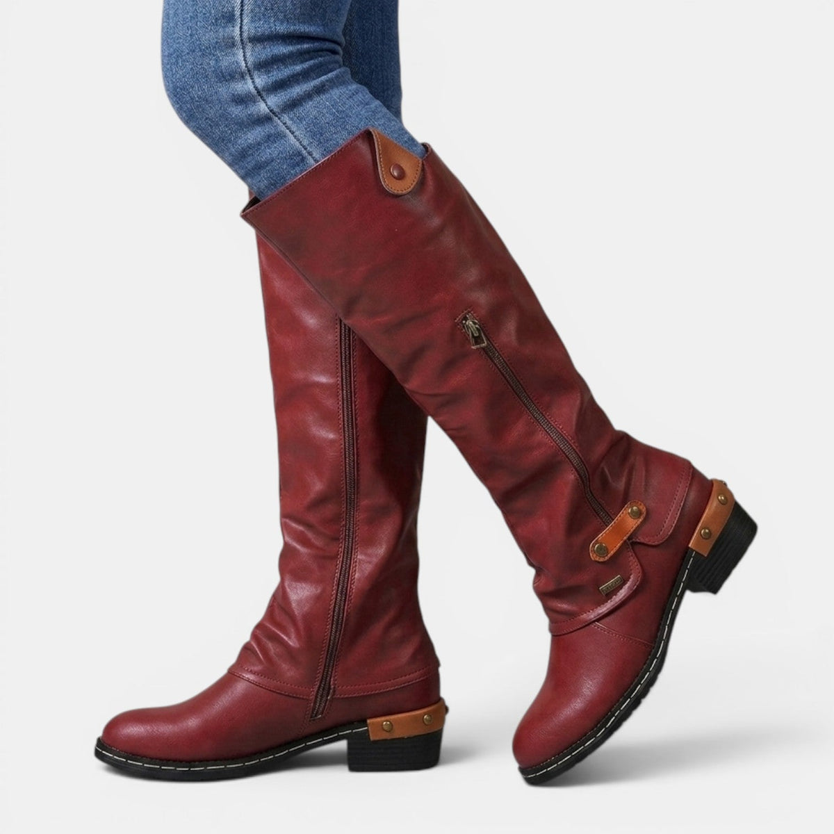 Botas altas de cuero mujer hasta la rodilla con cremallera 3