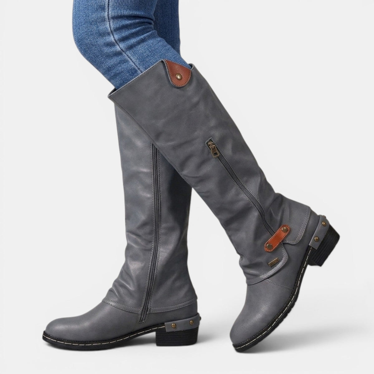Botas altas de cuero mujer hasta la rodilla con cremallera 4