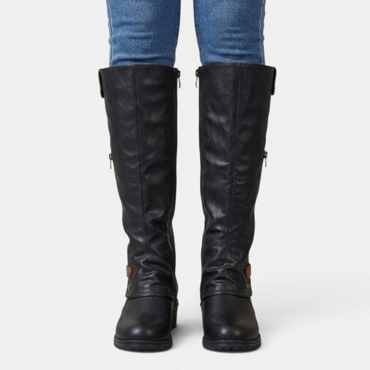 Botas altas de cuero mujer hasta la rodilla con cremallera 7