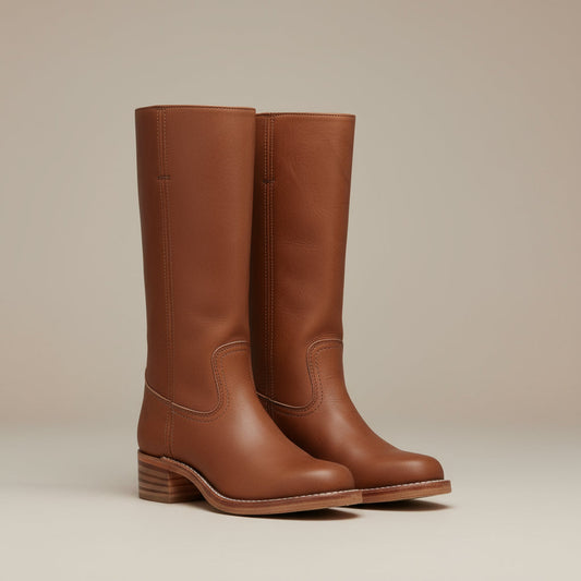 Botas altas de cuero para mujer con tacón bajo 1