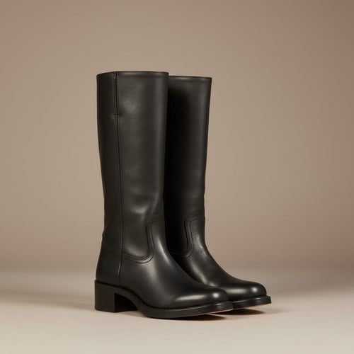 Botas altas de cuero para mujer con tacón bajo 3